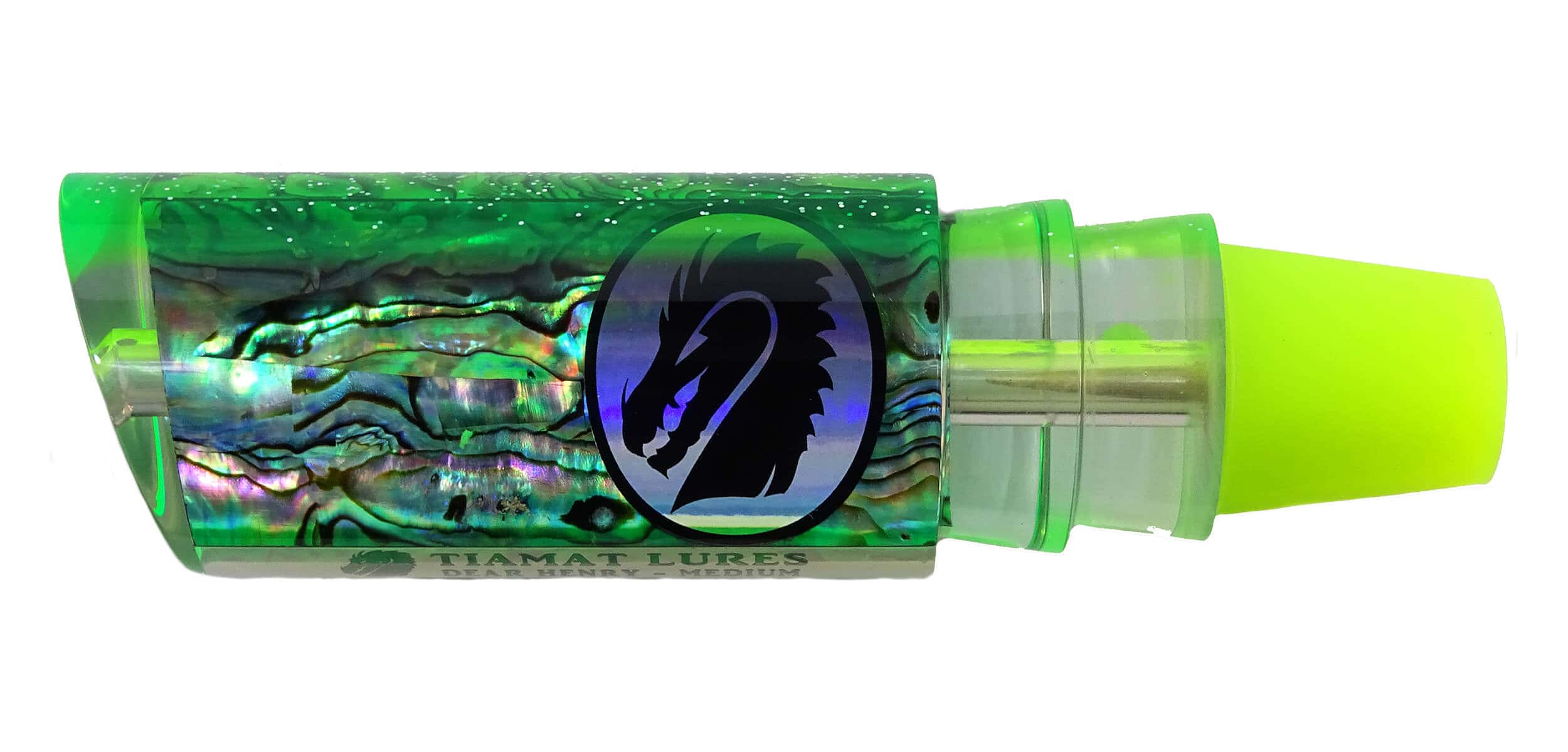 Tiamat Lures - Dear Henry Series - Head - Natural New Zealand Paua Shell with Sparkled Fluoro Green Top Tint