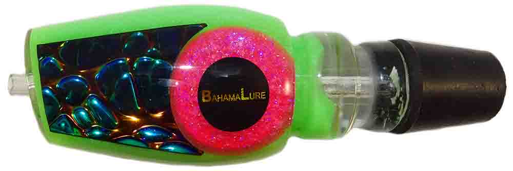 Bahama Lure - Triton 50 - Head - Green Dragon Hide with Luminescent Green Insert with Pink Eyes